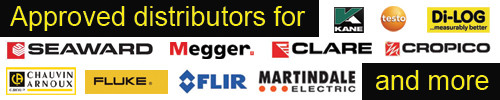 Approved distributors for Fluke, Megger, Seaward, Clare, Cropico, Martindale, Flir, Testo, ACT, Chauvin Arnoux, Metrel, Crowcon, Casella CEL, Amprobe, CScope, Digitron, Di-Log, Kane, Metrohm, Robin, Transmille, T & R, TTi & More